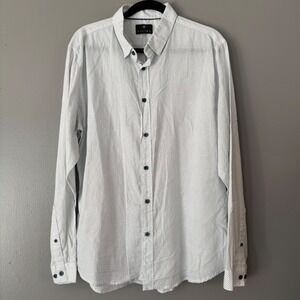 VUSTRA LONG SLEEVE WHITE + BLUE BUTTON DOWN SHIRT 100% ORGANIC‎ COTTON XL